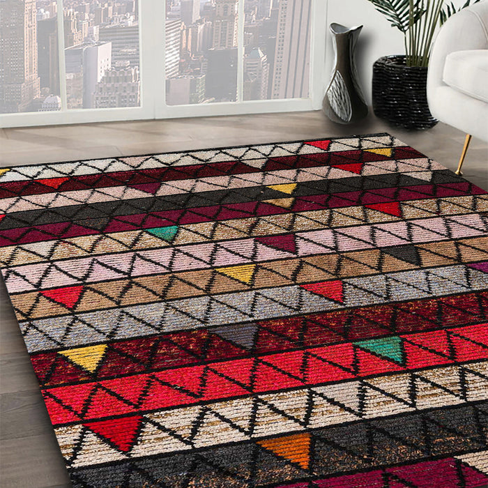 Abstract Dark Almond Brown Oriental Rug in Family Room, abs5026