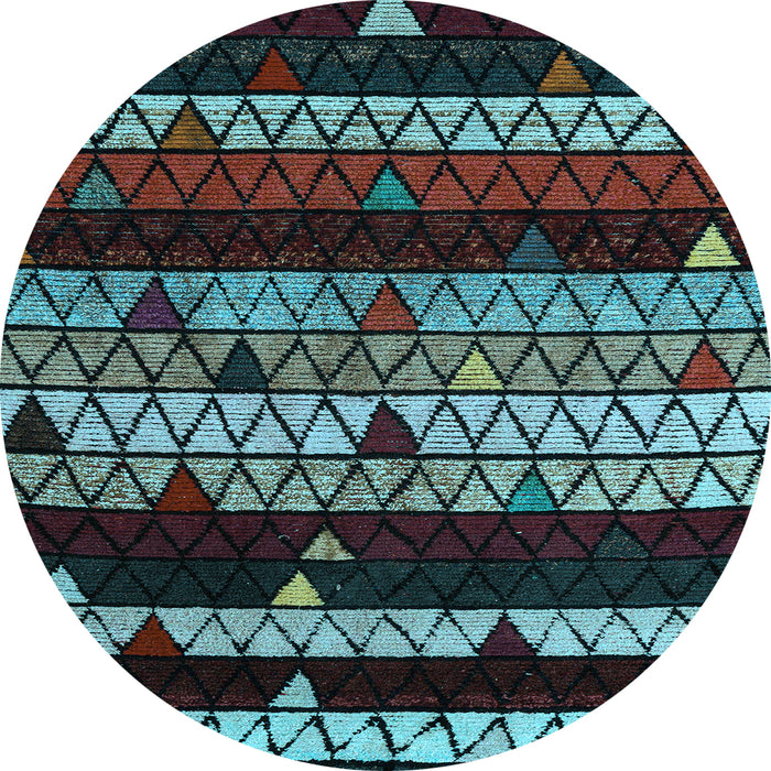 Round Machine Washable Oriental Light Blue Modern Rug, wshabs5026lblu