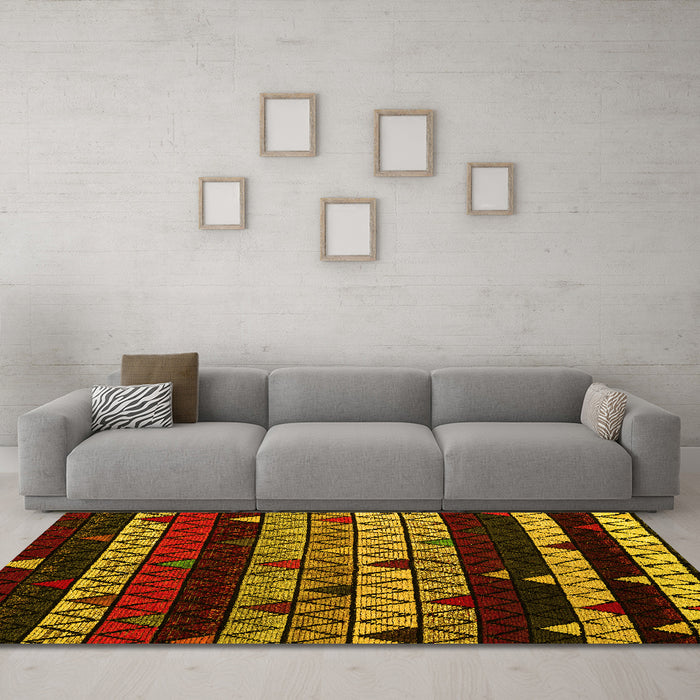 Machine Washable Oriental Yellow Modern Rug in a Living Room, wshabs5026yw