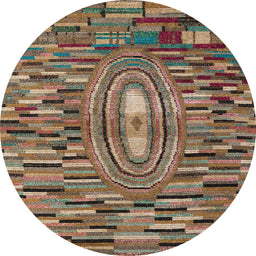 Round Abstract Red Brown Oriental Rug, abs5027