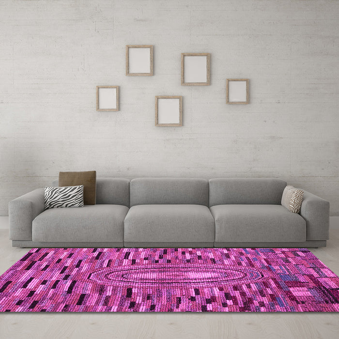 Machine Washable Oriental Pink Modern Rug in a Living Room, wshabs5027pnk
