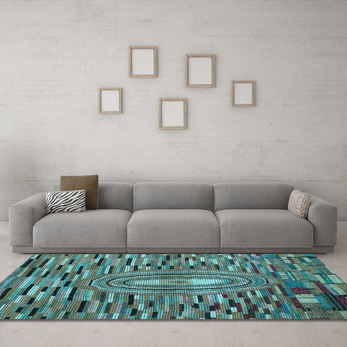 Machine Washable Oriental Light Blue Modern Rug in a Living Room, wshabs5027lblu