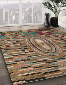 Abstract Red Brown Oriental Rug in Family Room, abs5027