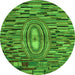 Round Machine Washable Oriental Green Modern Area Rugs, wshabs5027grn