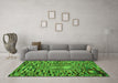 Machine Washable Oriental Green Modern Area Rugs in a Living Room,, wshabs5027grn