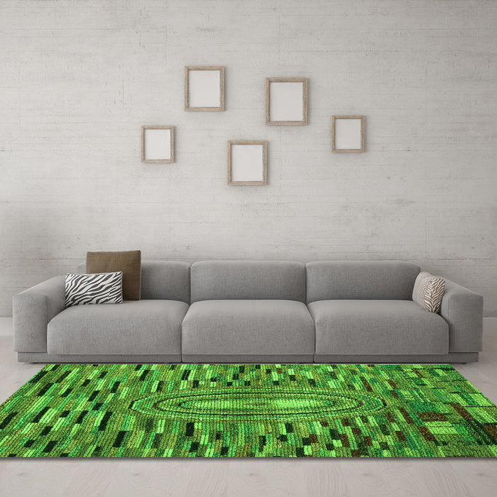 Machine Washable Oriental Green Modern Area Rugs in a Living Room,, wshabs5027grn