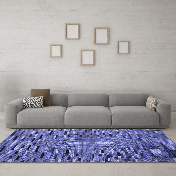 Machine Washable Oriental Blue Modern Rug in a Living Room, wshabs5027blu