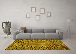 Machine Washable Oriental Yellow Modern Rug in a Living Room, wshabs5027yw