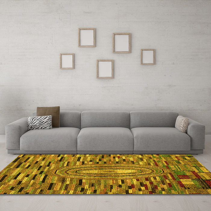 Machine Washable Oriental Yellow Modern Rug in a Living Room, wshabs5027yw