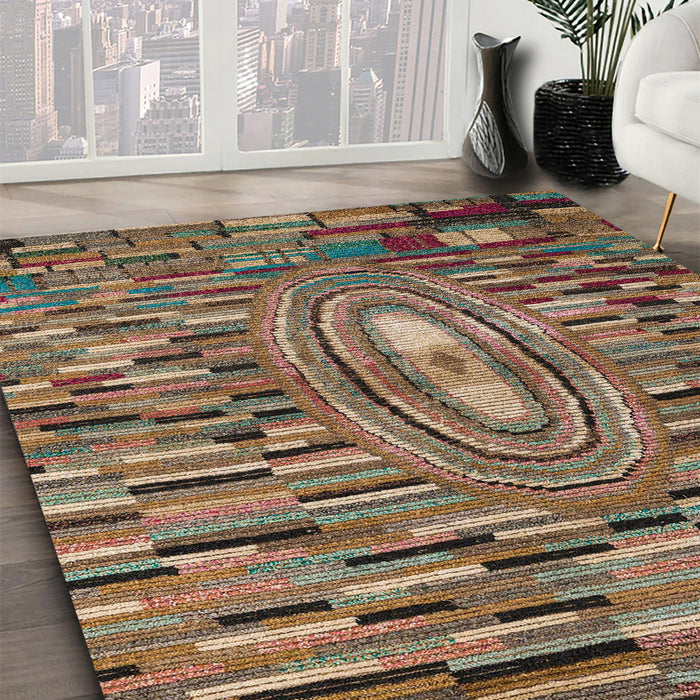 Abstract Red Brown Oriental Rug in Family Room, abs5027