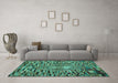 Machine Washable Oriental Turquoise Modern Area Rugs in a Living Room,, wshabs5027turq