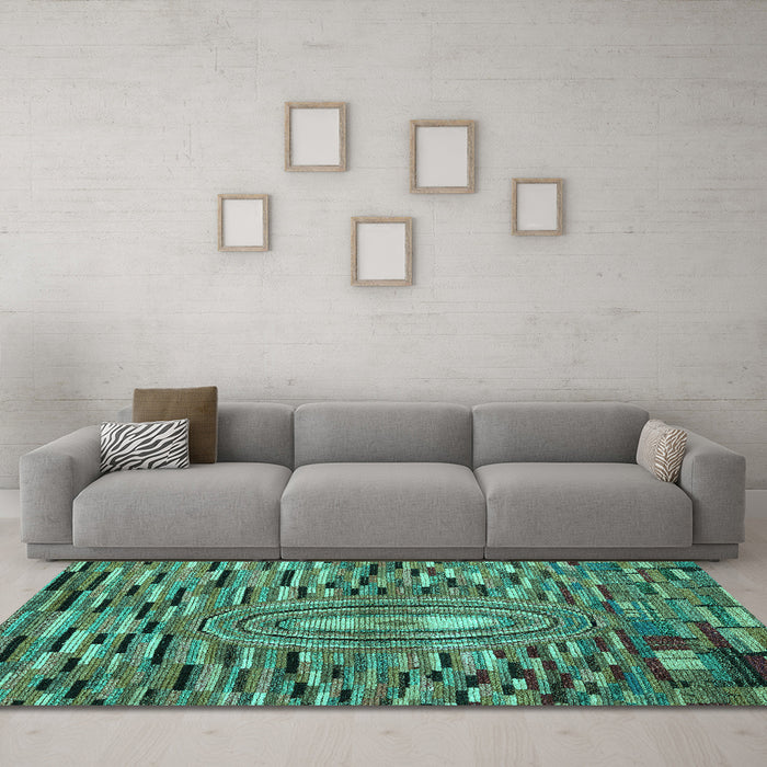 Machine Washable Oriental Turquoise Modern Area Rugs in a Living Room,, wshabs5027turq
