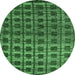 Round Machine Washable Oriental Emerald Green Modern Area Rugs, wshabs5028emgrn