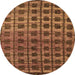 Round Machine Washable Oriental Orange Modern Area Rugs, wshabs5028org