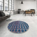 Round Machine Washable Abstract Light Purple Blue Rug in a Office, wshabs5028