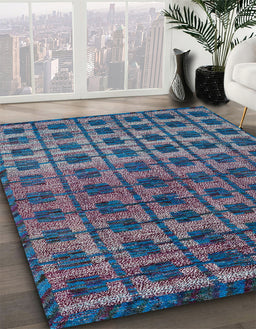 Abstract Light Purple Blue Oriental Rug in Family Room, abs5028