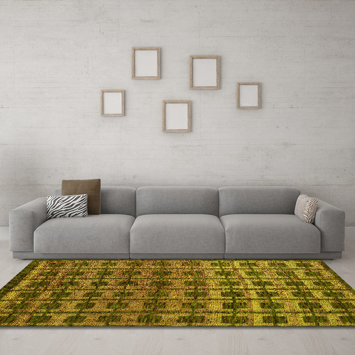 Machine Washable Oriental Yellow Modern Rug in a Living Room, wshabs5028yw
