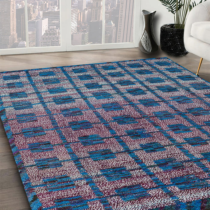 Abstract Light Purple Blue Oriental Rug in Family Room, abs5028