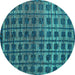 Round Machine Washable Oriental Turquoise Modern Area Rugs, wshabs5028turq