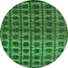 Round Machine Washable Oriental Green Modern Area Rugs, wshabs5028grn