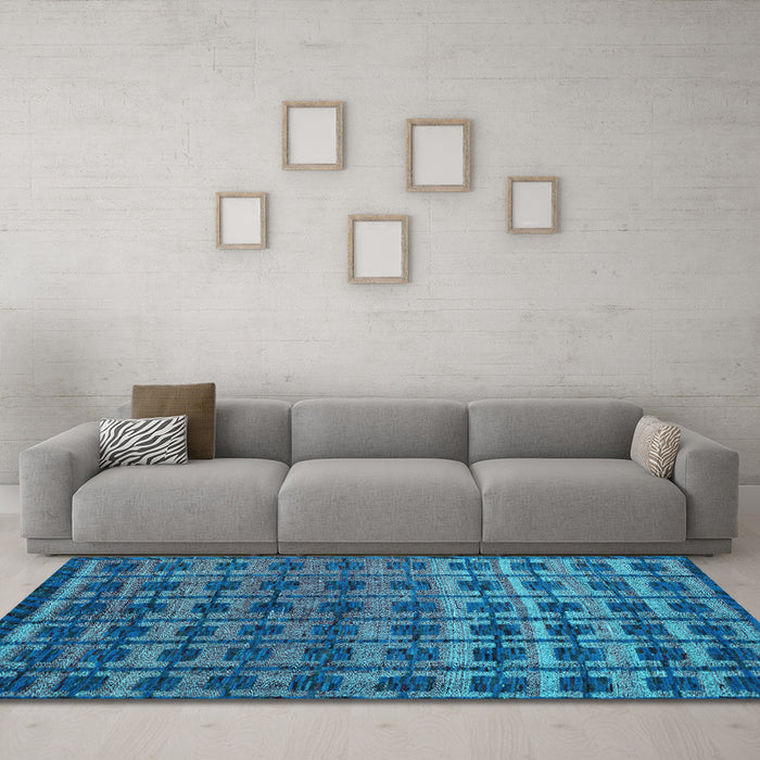 Machine Washable Oriental Light Blue Modern Rug in a Living Room, wshabs5028lblu