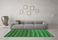 Machine Washable Oriental Green Modern Rug, wshabs5028grn