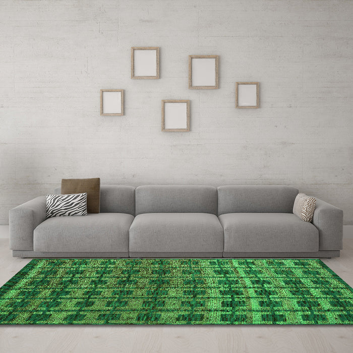 Machine Washable Oriental Green Modern Area Rugs in a Living Room,, wshabs5028grn