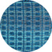 Round Machine Washable Oriental Light Blue Modern Rug, wshabs5028lblu