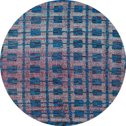 Round Abstract Light Purple Blue Oriental Rug, abs5028