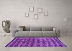 Machine Washable Oriental Pink Modern Rug in a Living Room, wshabs5028pnk