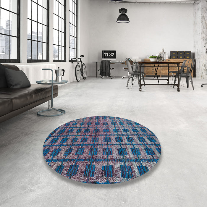 Round Abstract Light Purple Blue Oriental Rug in a Office, abs5028