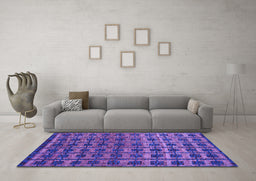 Machine Washable Oriental Purple Modern Area Rugs in a Living Room, wshabs5028pur