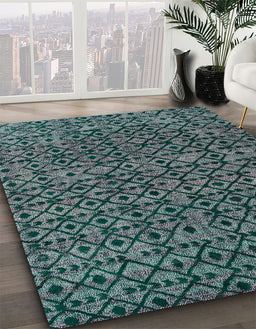 Abstract Cadet Blue Green Oriental Rug in Family Room, abs5029