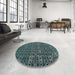 Round Machine Washable Abstract Cadet Blue Green Rug in a Office, wshabs5029