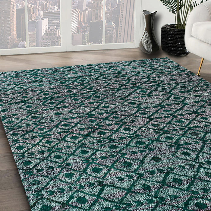 Machine Washable Abstract Cadet Blue Green Rug in a Family Room, wshabs5029