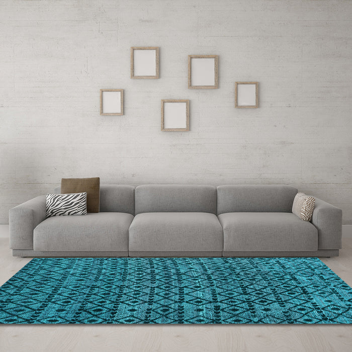 Machine Washable Oriental Light Blue Modern Rug in a Living Room, wshabs5029lblu