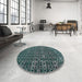 Round Abstract Cadet Blue Green Oriental Rug in a Office, abs5029