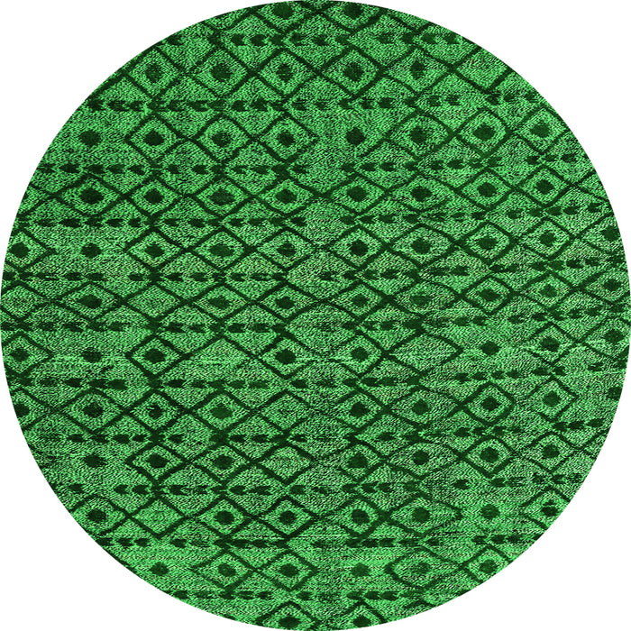 Round Machine Washable Oriental Green Modern Area Rugs, wshabs5029grn