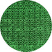 Round Machine Washable Oriental Green Modern Area Rugs, wshabs5029grn