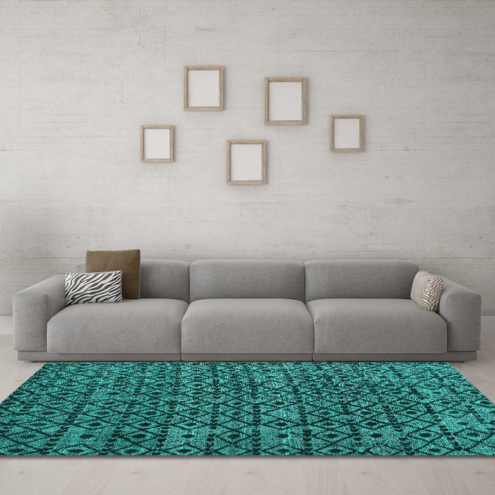 Machine Washable Oriental Turquoise Modern Area Rugs in a Living Room,, wshabs5029turq