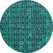 Round Machine Washable Oriental Turquoise Modern Area Rugs, wshabs5029turq