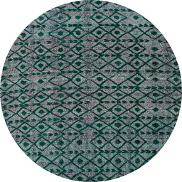 Round Machine Washable Abstract Cadet Blue Green Rug, wshabs5029