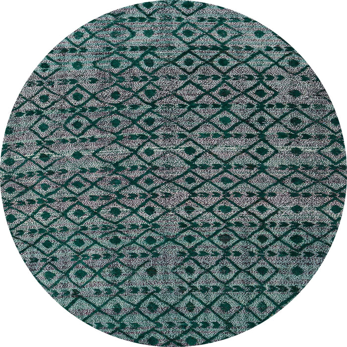 Round Machine Washable Abstract Cadet Blue Green Rug, wshabs5029