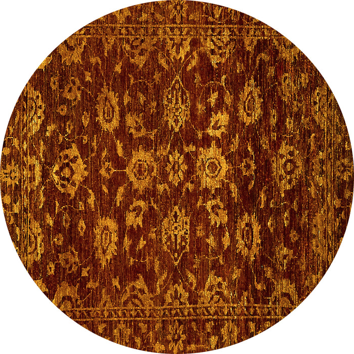 Round Oriental Yellow Traditional Rug, abs502yw