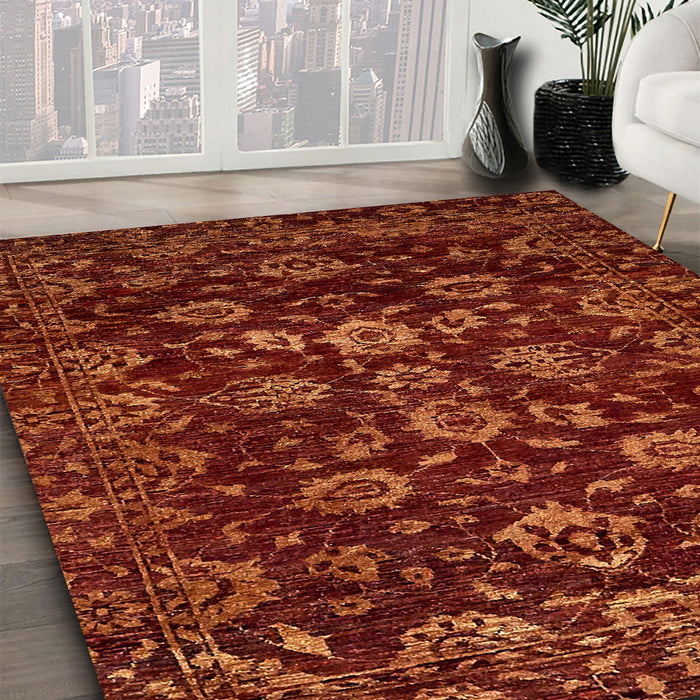 Abstract Red Oriental Rug in Family Room, abs502