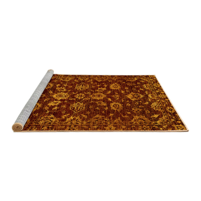 Sideview of Machine Washable Oriental Yellow Traditional Rug, wshabs502yw