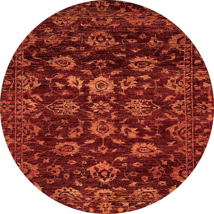 Round Machine Washable Oriental Orange Traditional Area Rugs, wshabs502org