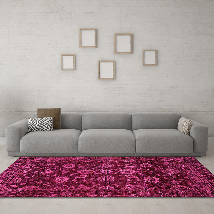 Machine Washable Oriental Pink Traditional Rug in a Living Room, wshabs502pnk