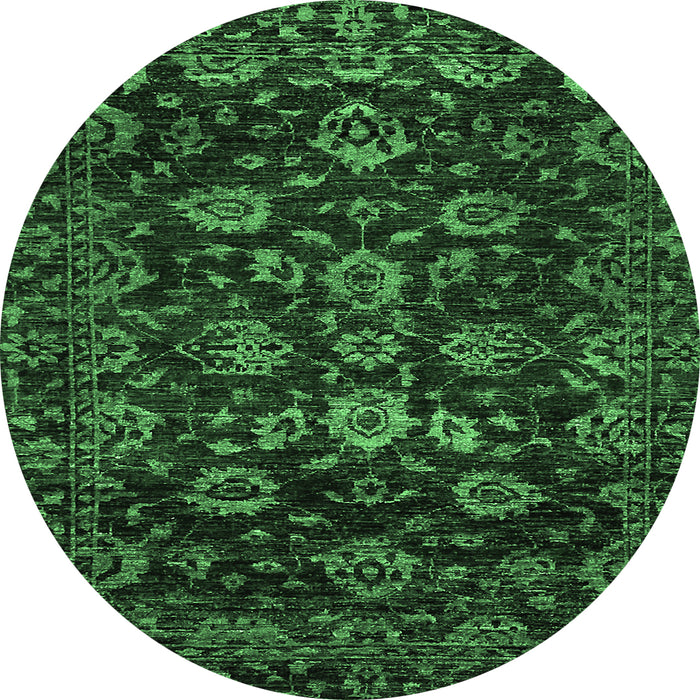 Round Oriental Emerald Green Traditional Rug, abs502emgrn