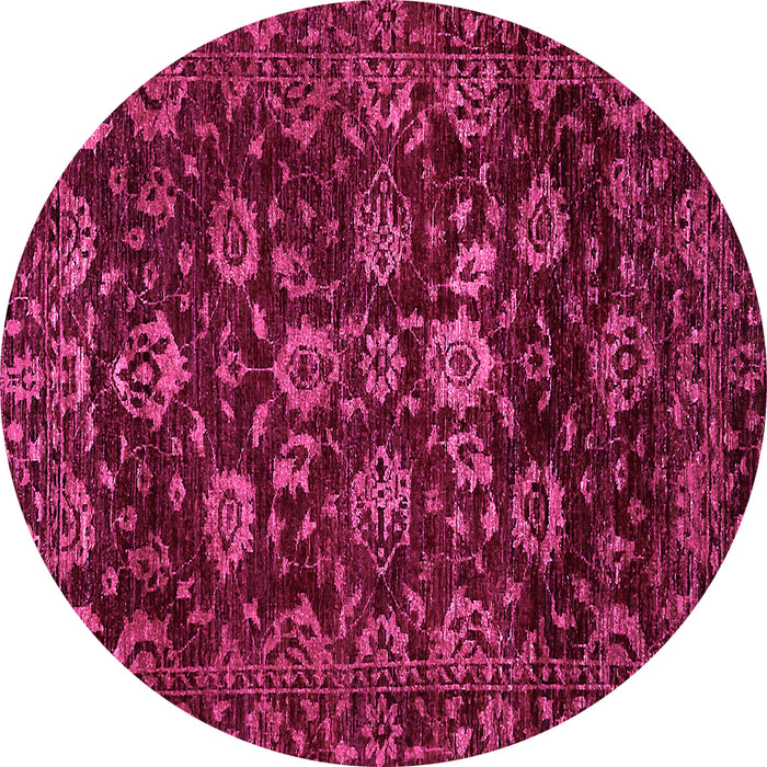 Round Machine Washable Oriental Pink Traditional Rug, wshabs502pnk